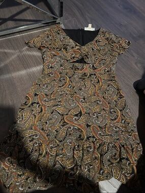Michael Kors Paisley Midi Dress in Black, Brown & Gold